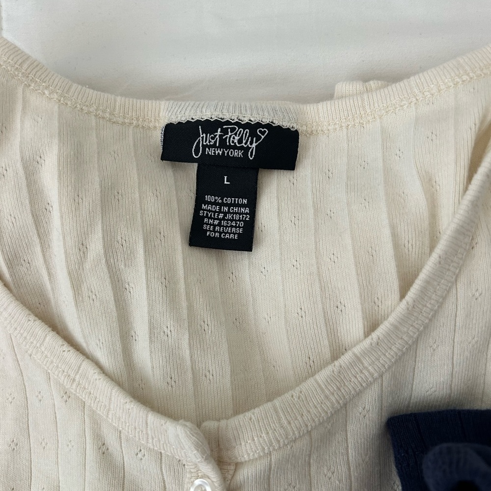 Cream and Navy Ribbed Button-Up Tops - Picture 6 of 8